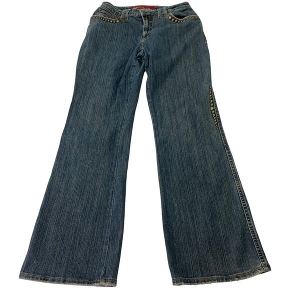 Barbara Lesser Fibers Bootcut Womens Sz 8 Gold Studded Light Wash Denim Jeans - Picture 1 of 10